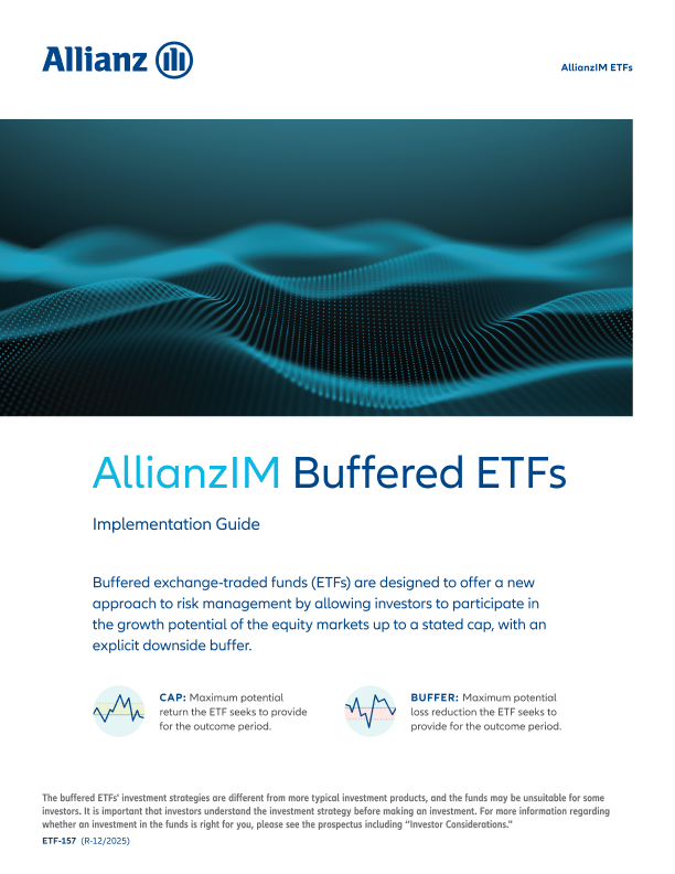 Image of the cover of the Buffered ETF Implementation Guide offering strategies for incorporating buffered ETFs into investment portfolios.